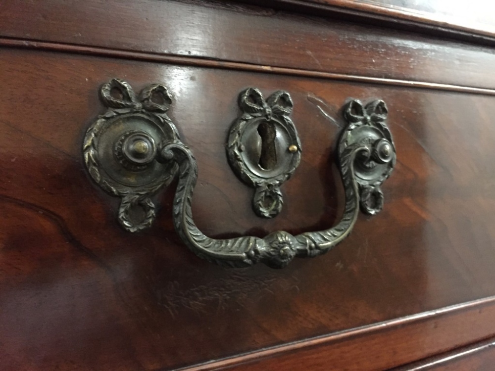 A George III mahogany chest on chest, with a dentil moulded cornice, canted column sides, cast - Image 2 of 2