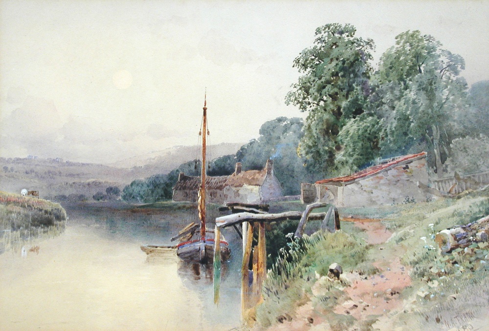 William Arnee Frank (British, 1808-1897) A view of lock houses on the River Avon at Keynsham, Bath