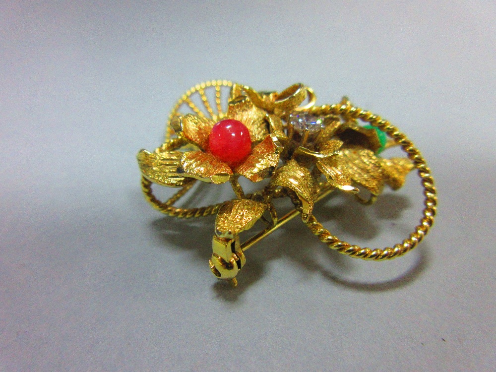 A diamond and gem set giardinetto brooch, the pierced and waisted basket and handle made of - Image 4 of 4