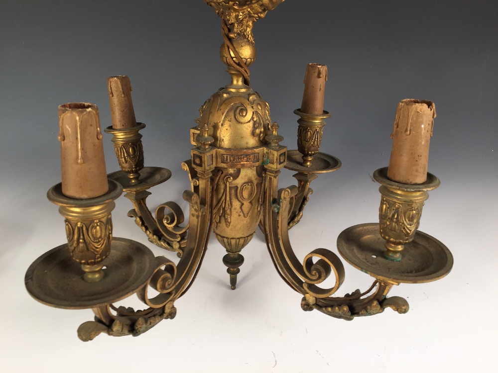 A late 19th/early 20th century bronze four branch ceiling light and matching wall light, each - Image 2 of 4