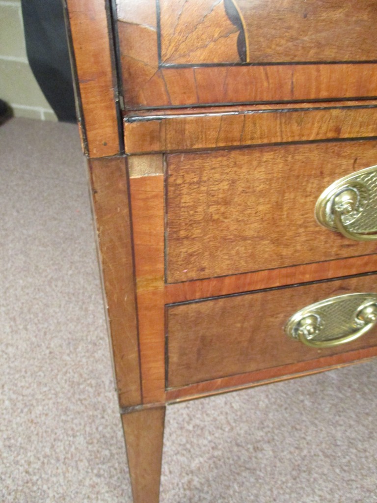 A George III mahogany cylinder bureau, satinwood crossbanded and inlaid with central conch shell and - Image 4 of 6