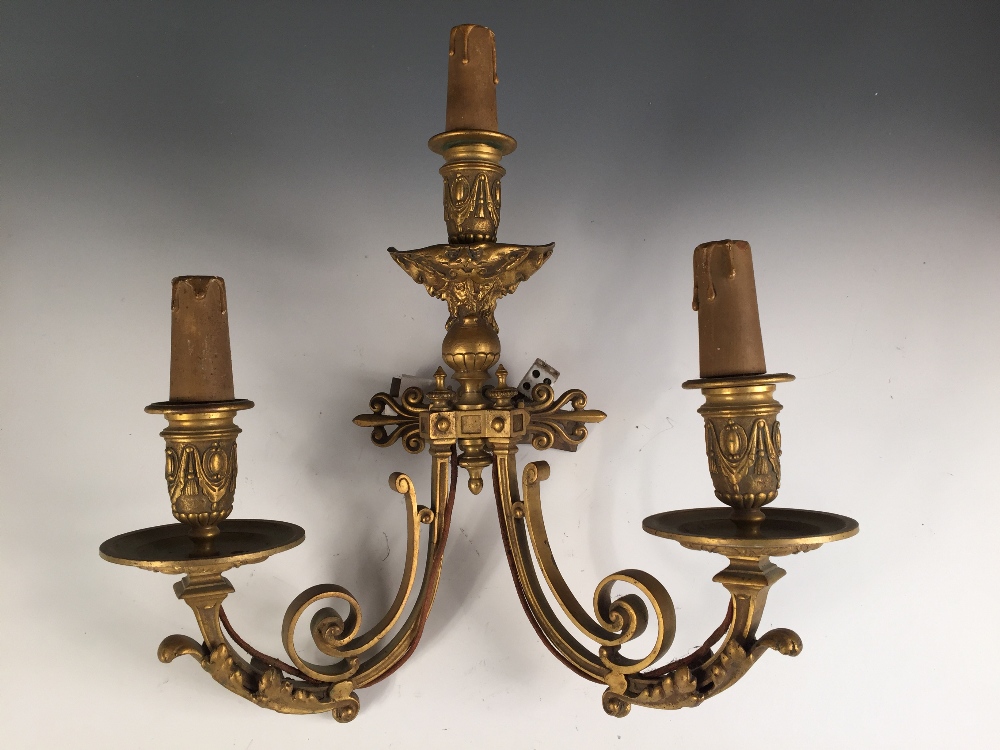 A late 19th/early 20th century bronze four branch ceiling light and matching wall light, each - Image 3 of 4