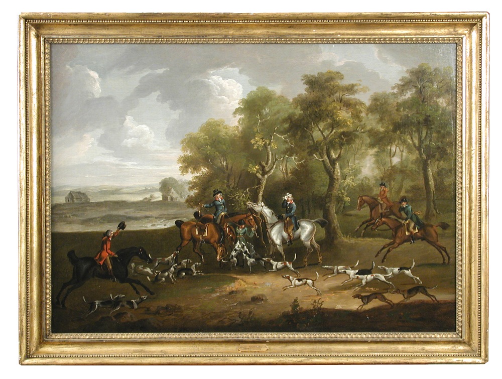 John Nost Sartorius (British, 1759-1828) The end of the chase - a hunting party on the edge of a