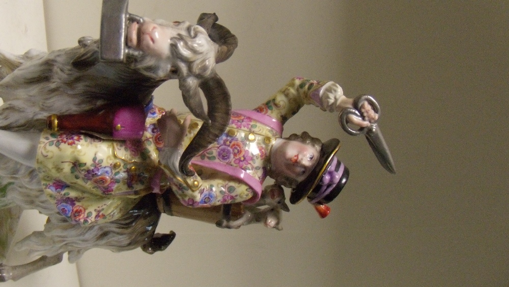 Two similar Meissen figures of Count Bruhl's tailor, riding his goat with scissors raised in his - Image 4 of 5