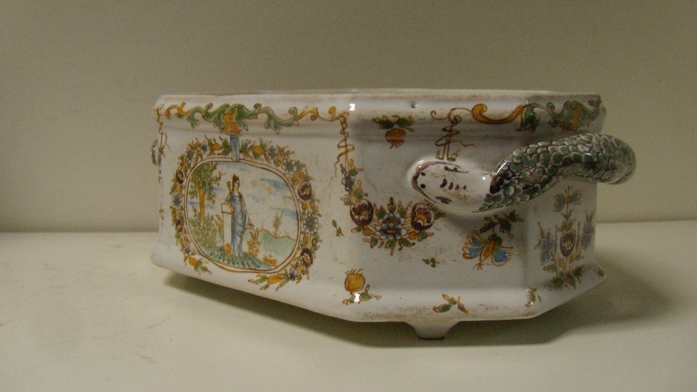 An 18th century French polychrome faience planter, probably Moustiers, the canted rectangular - Image 2 of 4