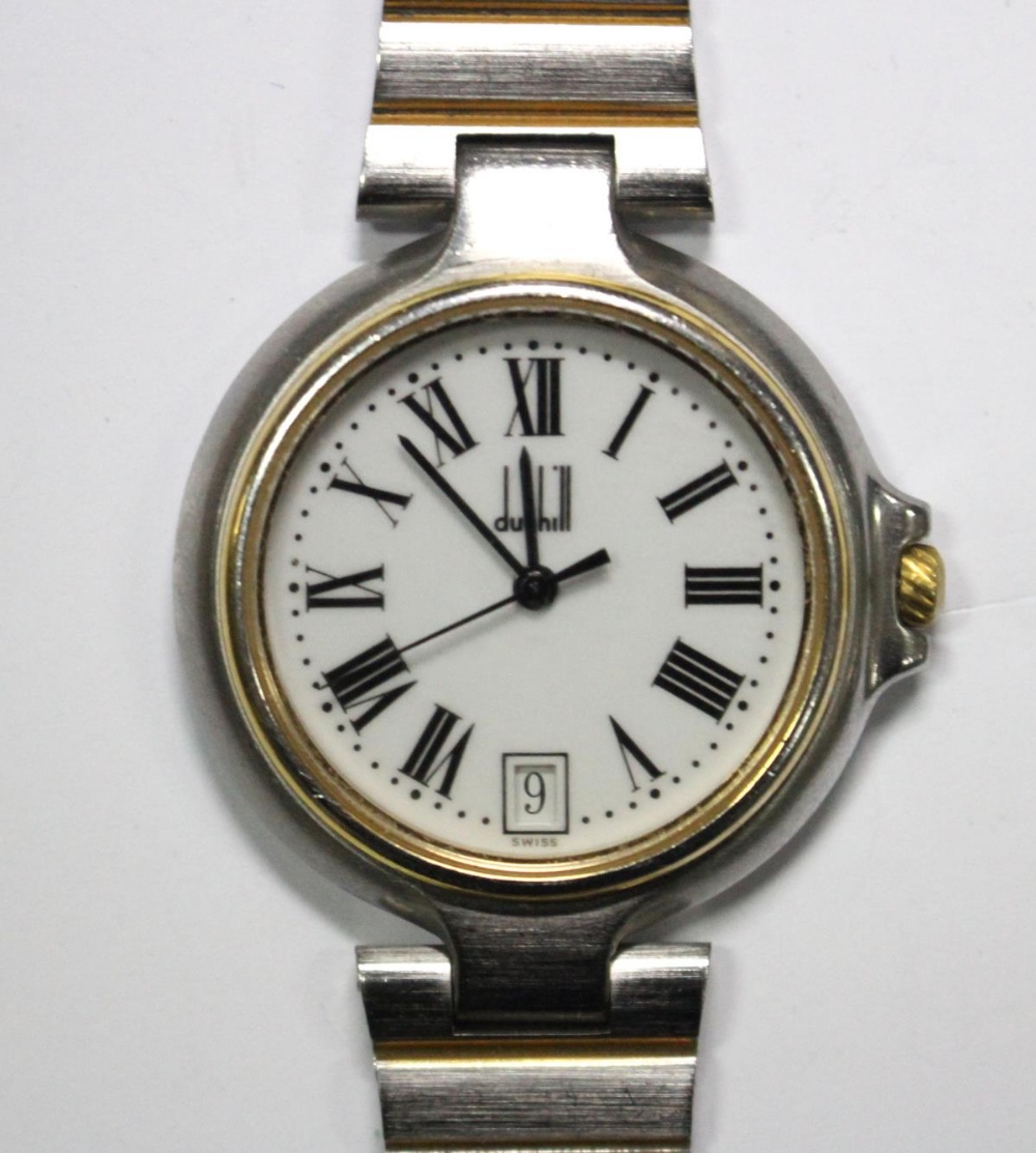 By Dunhill - a unisex steel cased and part gold plated 'Millenium' wristwatch with quartz