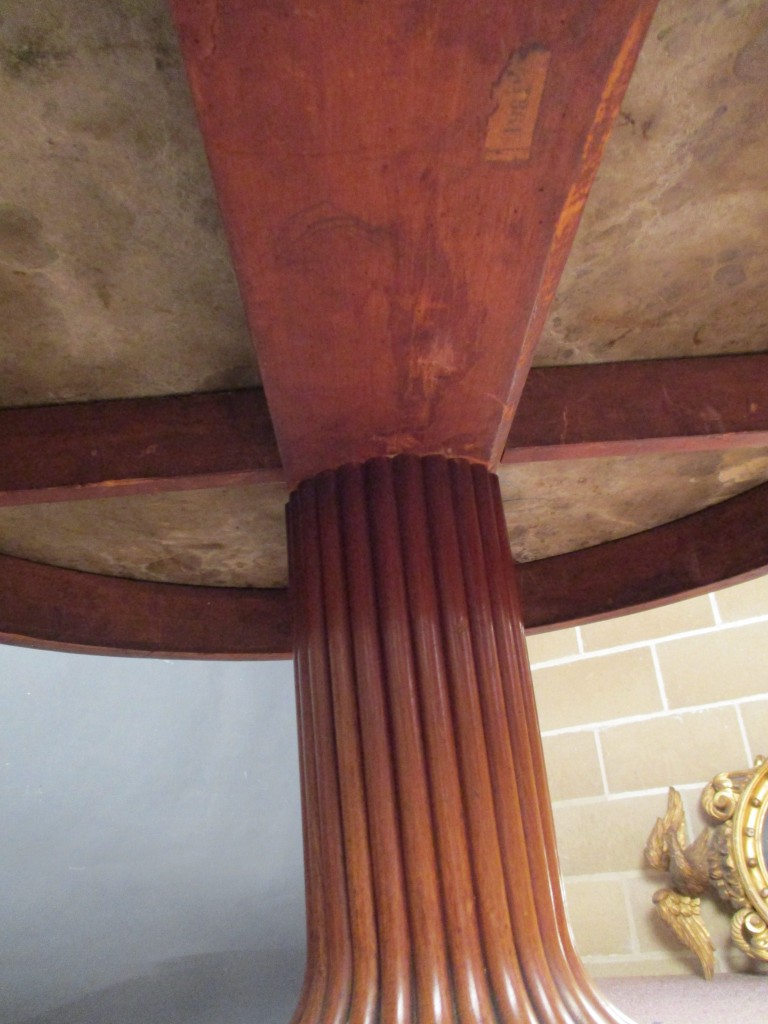 A Louis Phillipe marble top mahogany pedestal table, the freize with repeated flame figured veneers, - Image 2 of 5