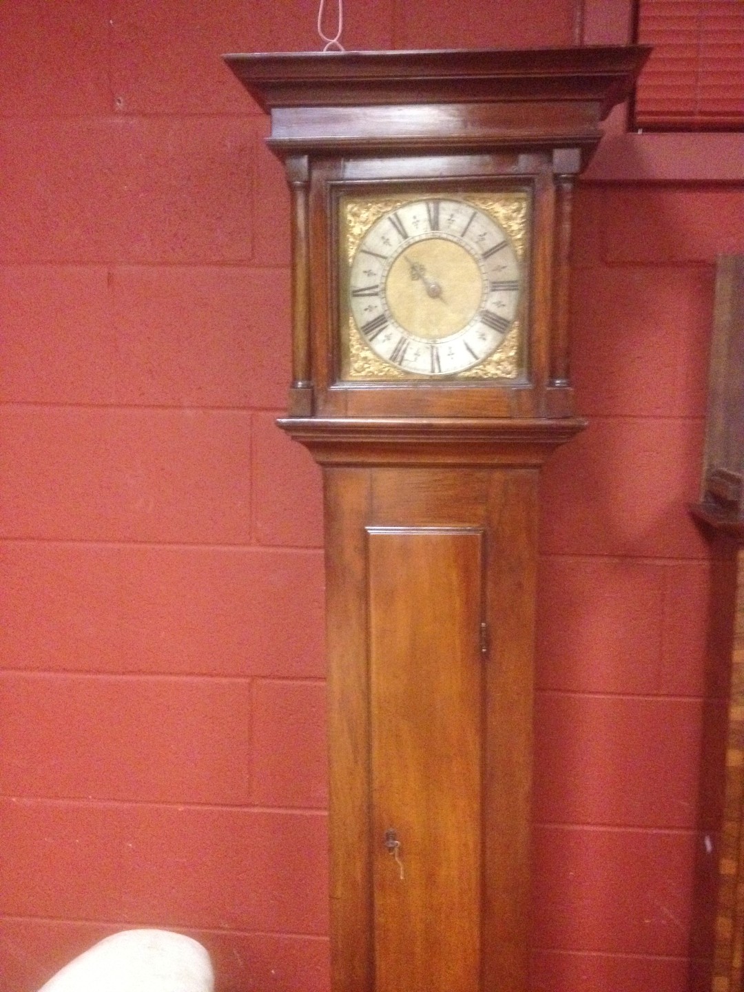 An early 18th century fruitwood longcase clock, the 10inch square brass dial signed 'Thos Steward, - Image 7 of 7