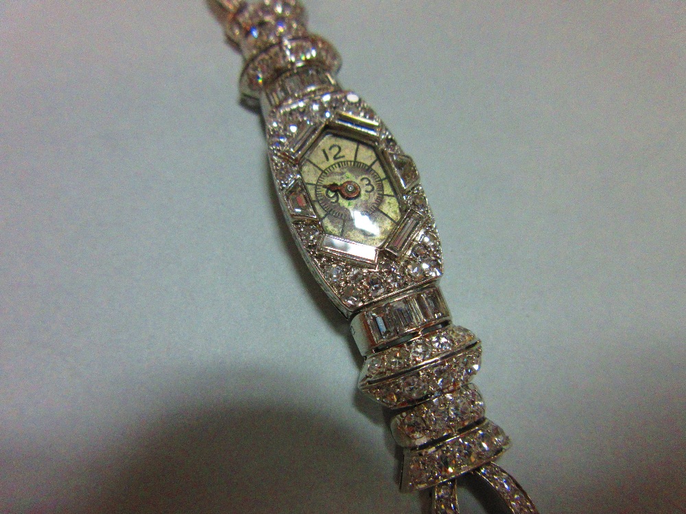 A French diamond and 18ct white gold art deco cocktail watch, of geometric form around the hexagonal - Image 4 of 5
