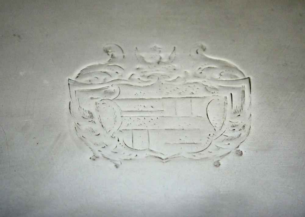 An Old Sheffield Plate salver, maker unknown circa 1800, rectangular with gadrooned edge, raised - Image 4 of 6