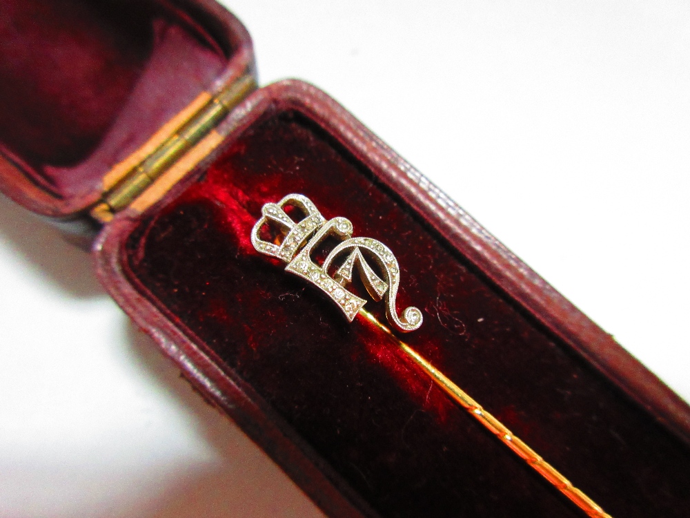 A 19th century diamond stick pin from the royal House of Hesse, the crown and stylised H set with - Image 2 of 5