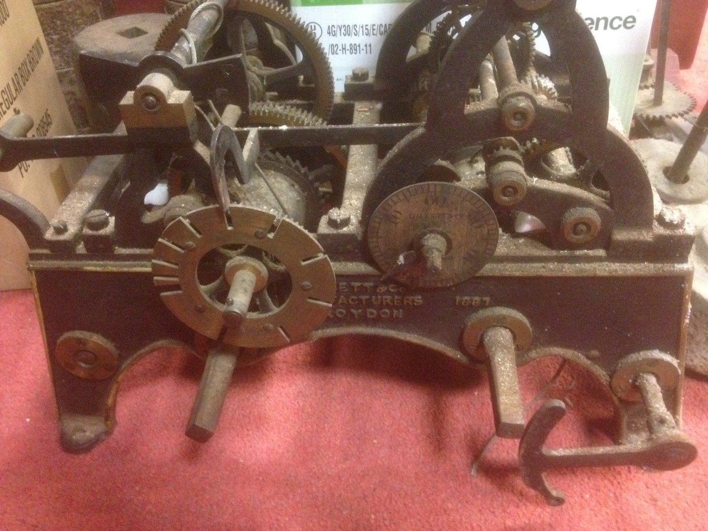A Victorian Turret clock by Gillett & Co, Croydon, 1887, the twin 8cm-barrel movement signed to - Image 6 of 6