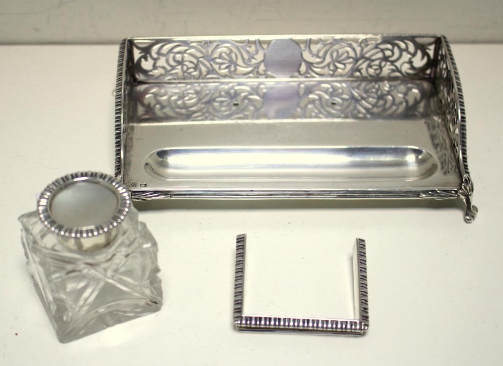 A late Victorian silver ink stand, by Charles Stuart Harris, London 1892, with pierced gadroon edged - Image 3 of 5