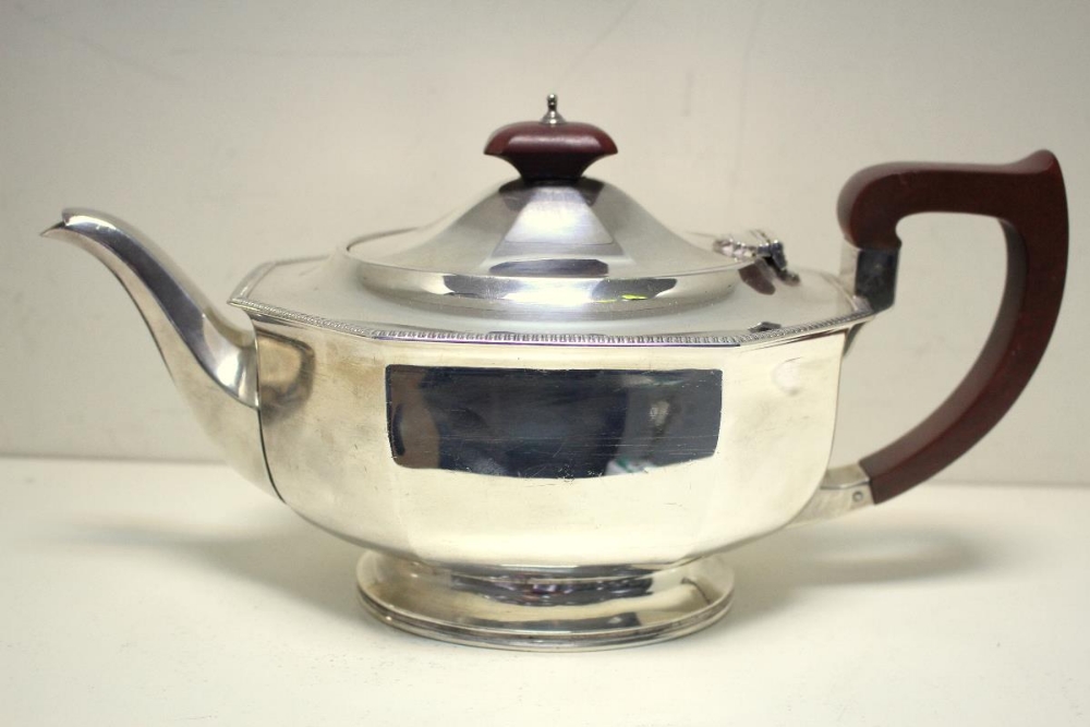 A four piece silver teaset, by The Adie Brothers, Birmingham 1946/47, the octagonal gadroon edged - Image 2 of 8
