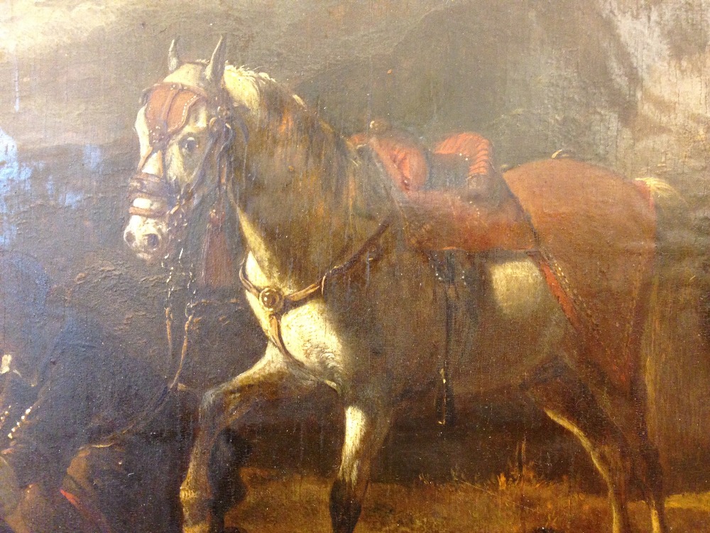 Circle of Philips Wouwerman (Dutch, 1619-1668) A grey charger, his rider and a hound in a - Image 3 of 10