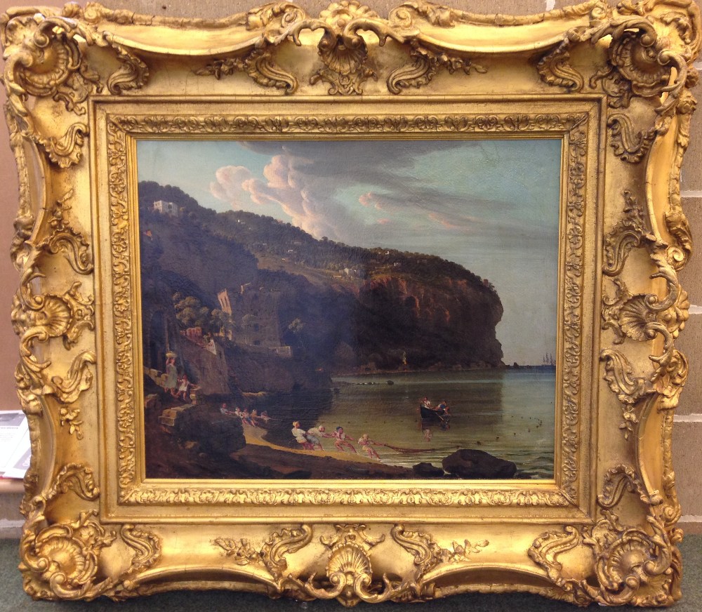 Italian School (late 18th Century) On the Ligurian Coast oil on canvas, in an ornate gilt frame 60 x - Image 2 of 11