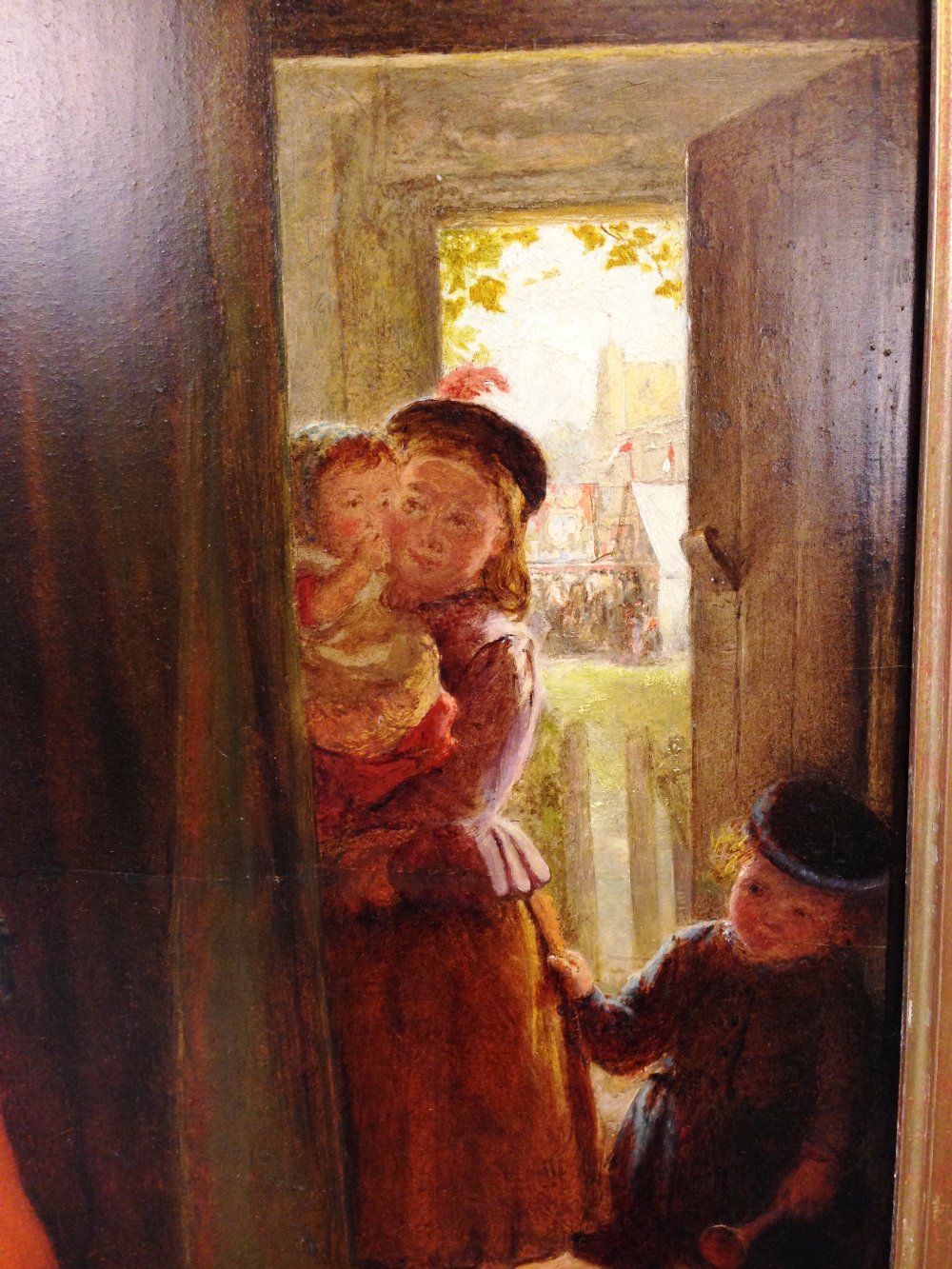 George Hardy (British, 1822-1909) A small girl in red trying to cheer her sick sister with a - Image 4 of 8