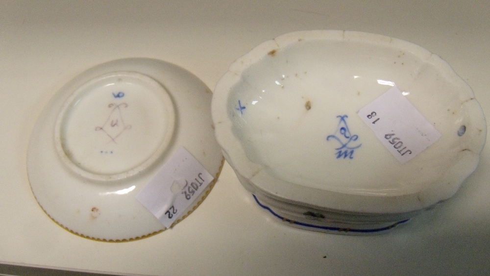 An 18th century Sevres trencher salt together with a small dish painted respectively by Morin and - Image 2 of 2