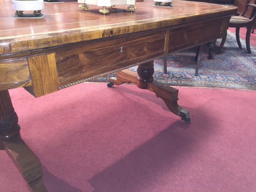 A George IV rosewood library table, leather lined top, fitted two blind frieze drawers, on reeded - Image 5 of 5