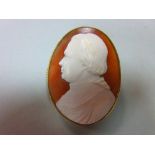 A portrait cameo by Tommaso Saulini, the finely carved shell cameo depicting an unidentified