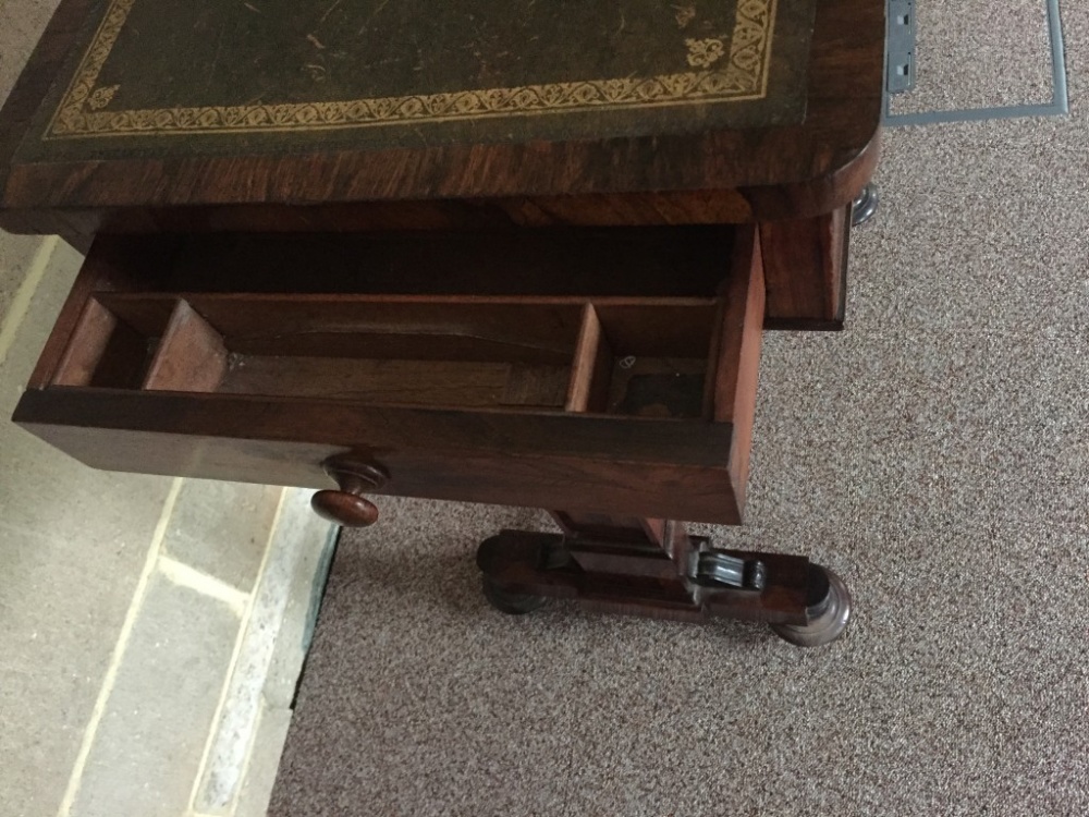 A Regency rosewood writing table, green leather lined top with end drawer fitted for pens and ink - Image 3 of 3