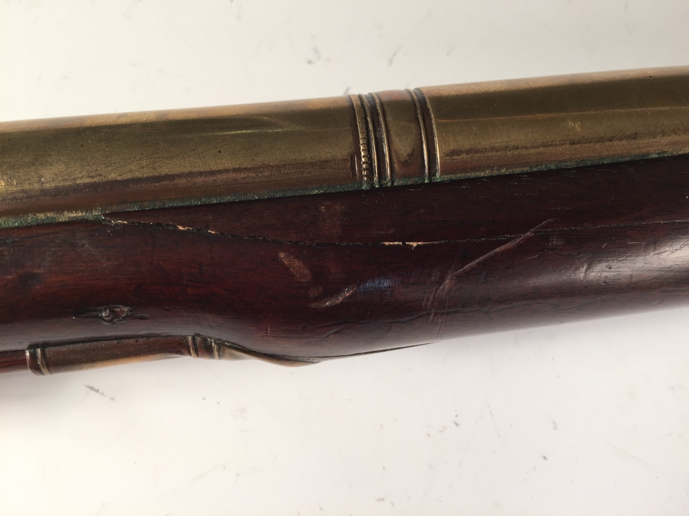 A late 18th century Blunderbuss by Jover, London with belled brass barrel in three stages with a - Image 6 of 8