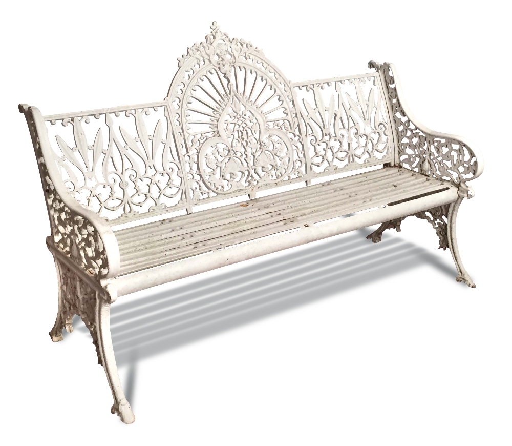 A Coalbrookdale cast iron garden seat, circa 1860 a design with strong Indian influence, profusely