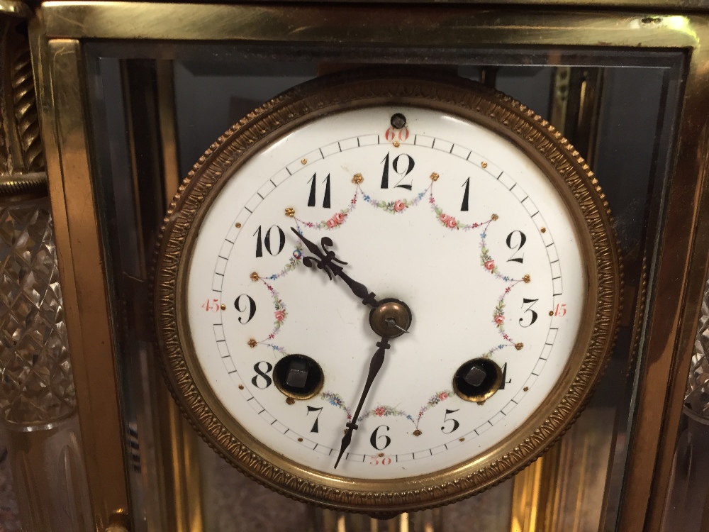 A French gilt brass four-glass mantle clock, with swagged enamel 8cm (3in) dial, glass front - Image 3 of 7