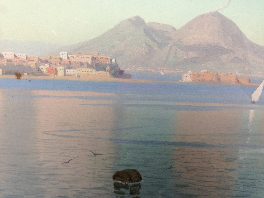 Cesare Uva (Italian, 1824-1886) The Bay of Naples signed lower left on the rock "Uva" gouache 38 x - Image 5 of 10