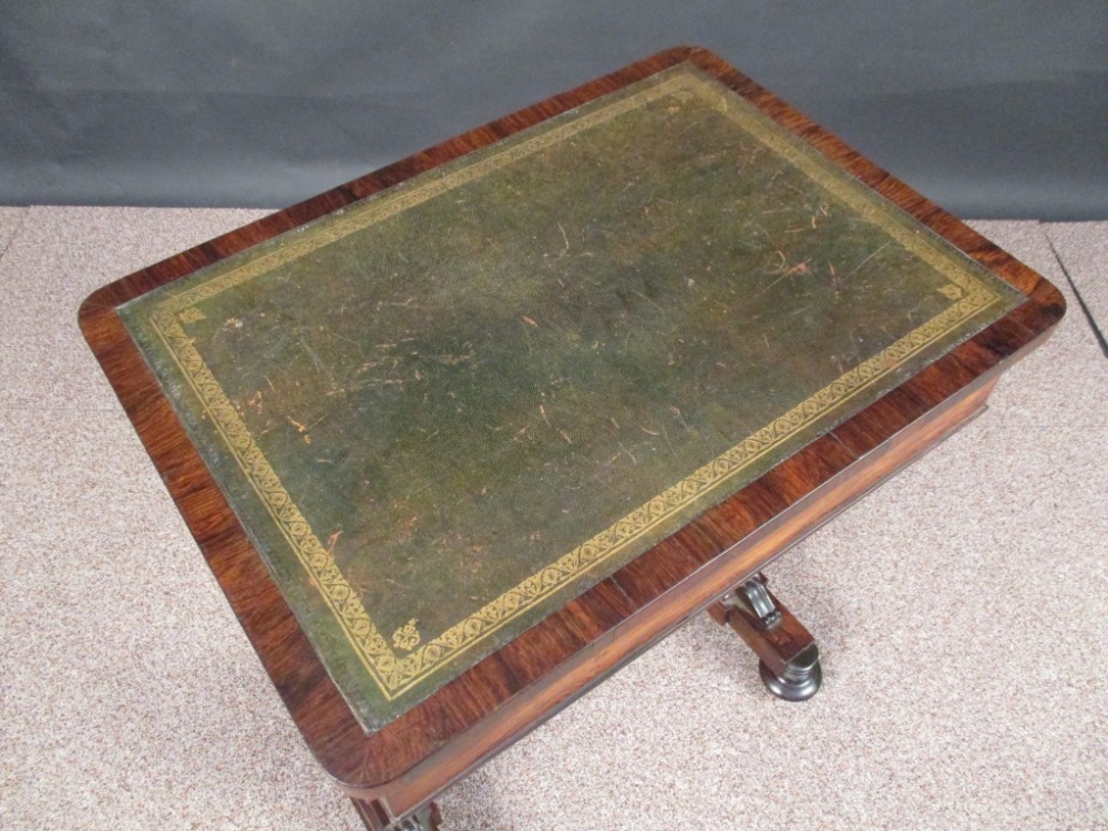 A Regency rosewood writing table, green leather lined top with end drawer fitted for pens and ink - Image 2 of 3