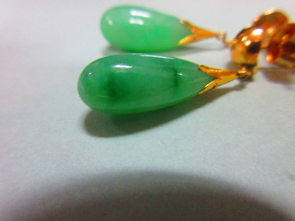 A pair of jade drop earpendants (with 1975 insurance assessment from Liberty) together with a pair - Image 3 of 5