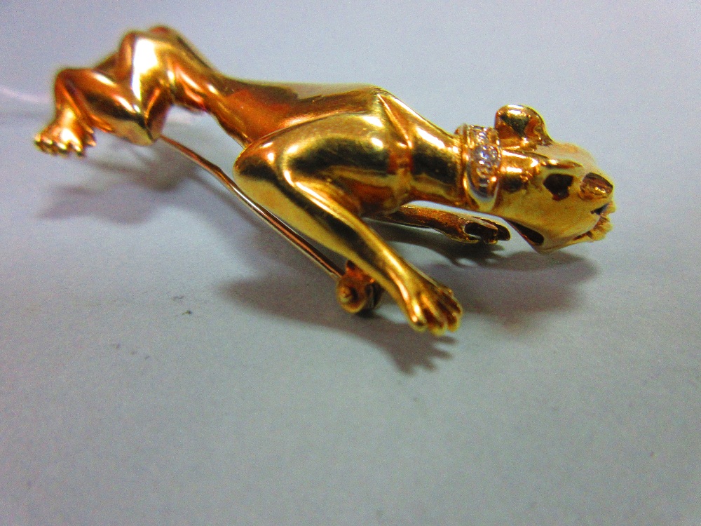 A gemset panther brooch, the realistically modelled sleek, stalking and snarling big cat, with a - Image 5 of 6