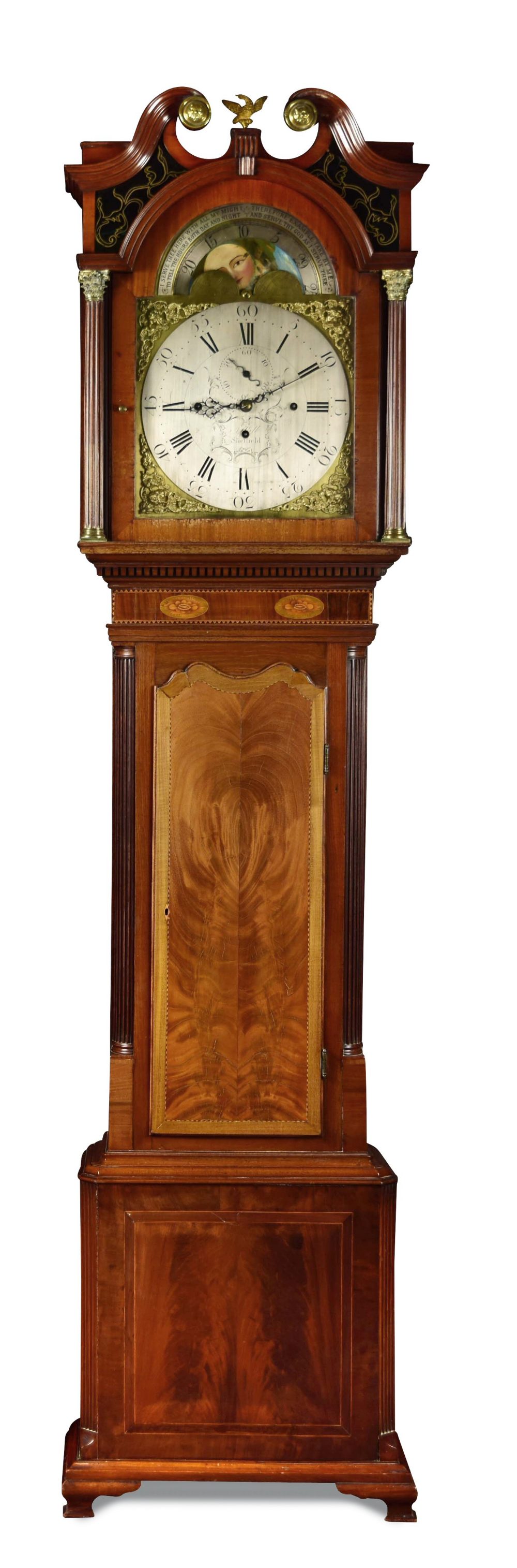 Hill, Sheffield, an early 19th century three train chiming mahogany longcase clock, the hood with