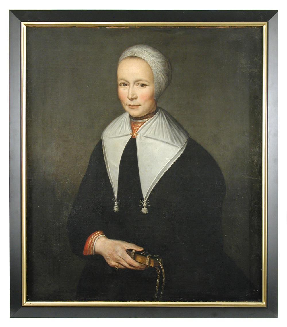 Lucas van de Kaey (Dutch, c.1645-1672) Portrait of a lady, half length, in black with a white cap