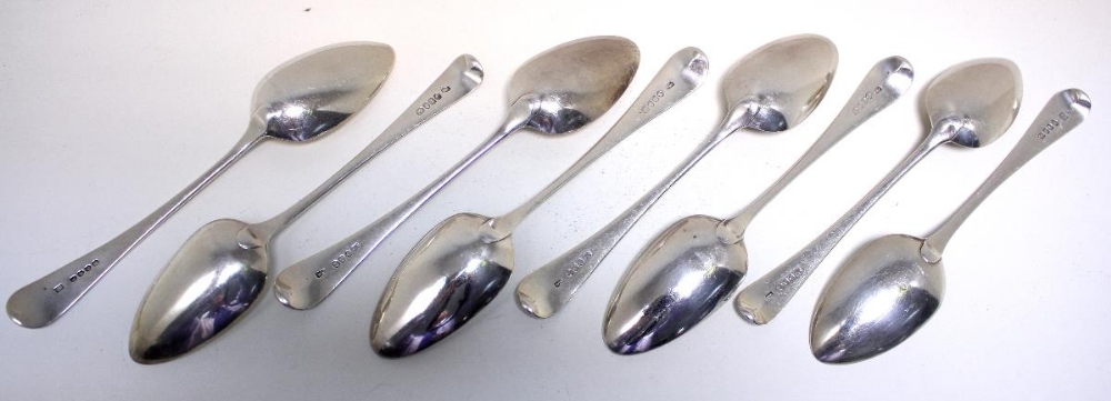 A matched set of eight George III silver Old English pattern table spoons, five by William Sumner, - Image 2 of 8