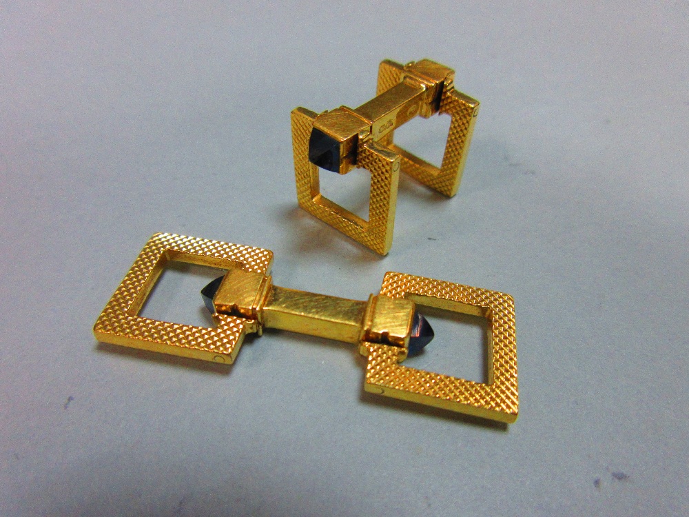 A pair of French 18ct gold and sapphire cufflinks by Mellerio, each formed as a square section