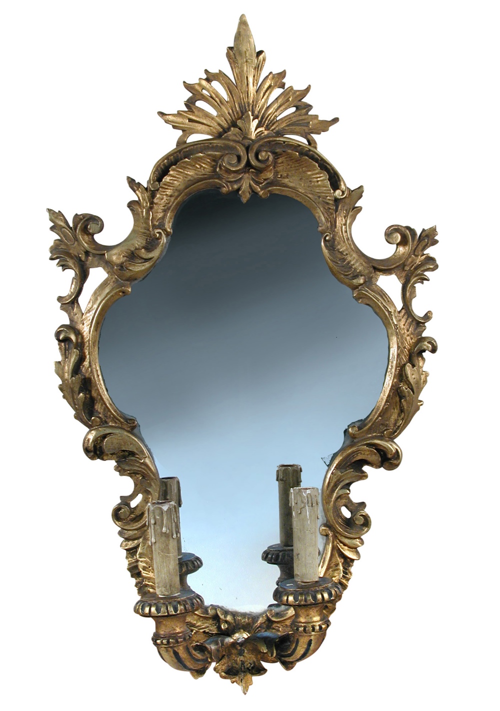 A pair of gilt painted girandole, circa 1900 each with two elaborately carved branches 63 x 38cm (25