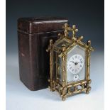 A gilt brass bamboo case carriage clock, circa 1890, with repeat and alarm, silvered platfom lever