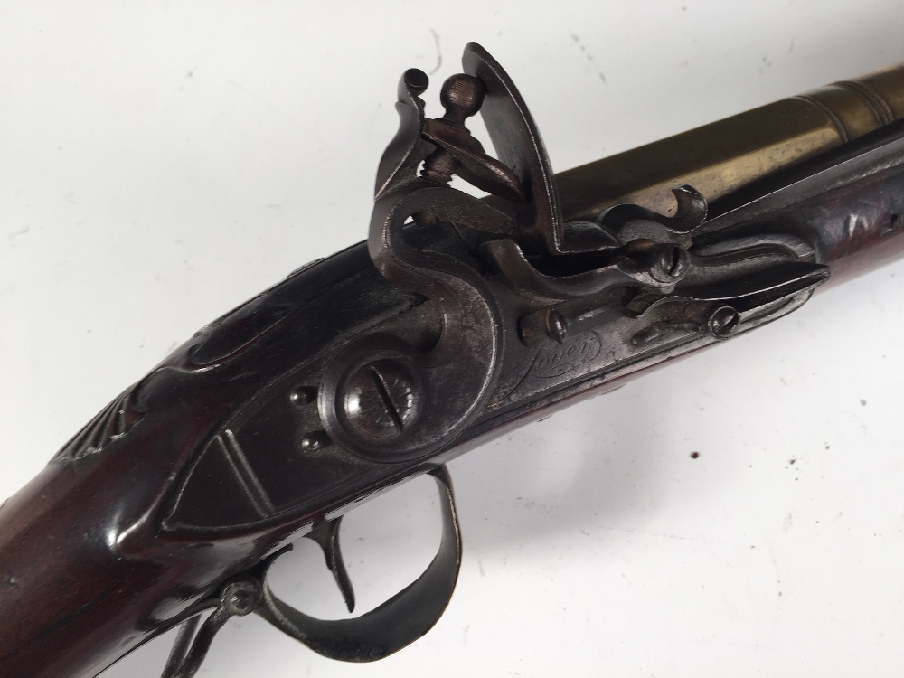 A late 18th century Blunderbuss by Jover, London with belled brass barrel in three stages with a - Image 2 of 8