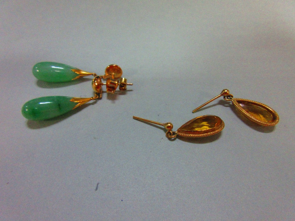 A pair of jade drop earpendants (with 1975 insurance assessment from Liberty) together with a pair - Image 2 of 5