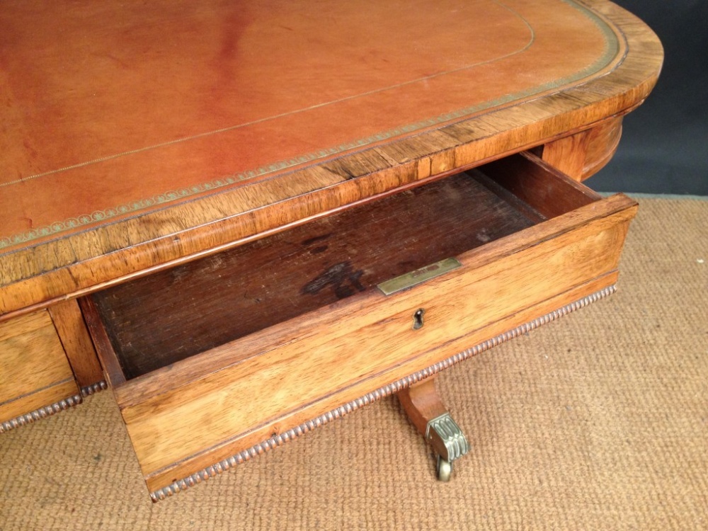 A George IV rosewood library table, leather lined top, fitted two blind frieze drawers, on reeded - Image 2 of 5