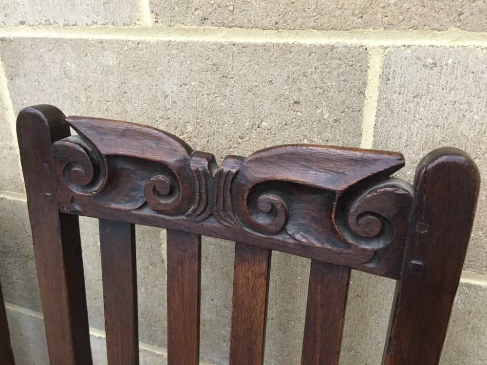 A late 17th century oak joint chair, with high back and carved crest rail 113cm high x 44cm wide ( - Image 7 of 8