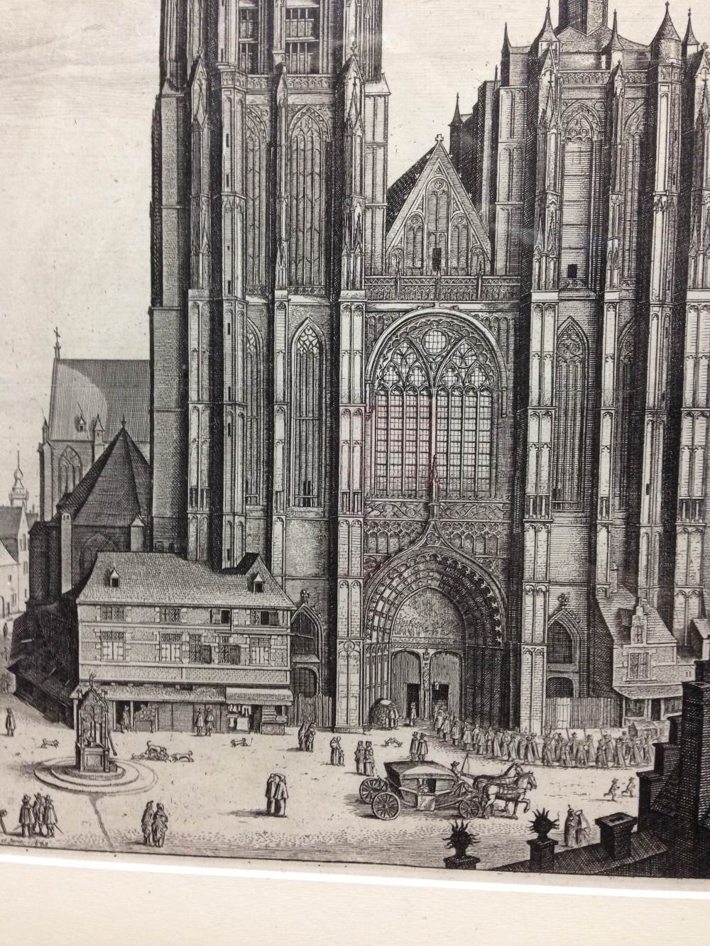 Wenceslaus Hollar (Bohemian, 1607-1677) Antwerp Cathedral 1649 or later, state with text above the - Image 3 of 5