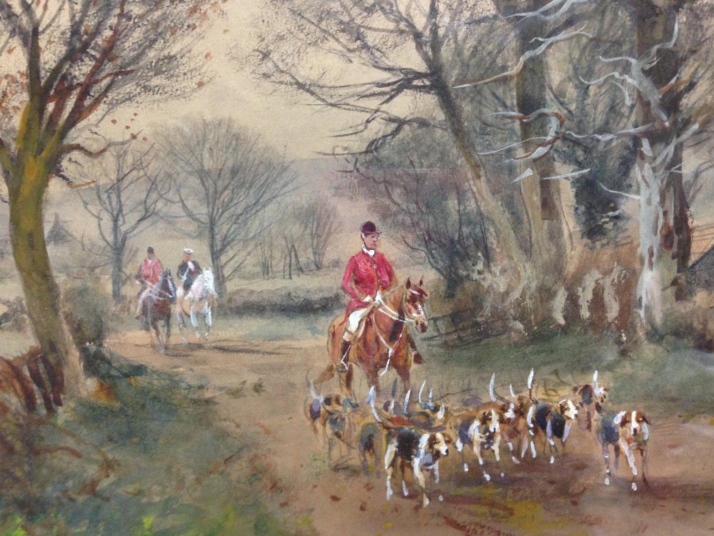 Henry Charles Fox (British, c. 1860-1925) Huntsmen and Hounds in a landscape signed lower right "H C - Image 3 of 7