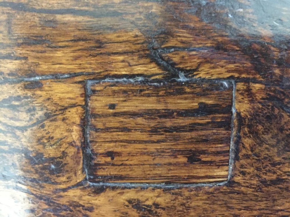 A 17th century oak refectory table, with a plank top on turned baluster column legs, united by - Image 4 of 4