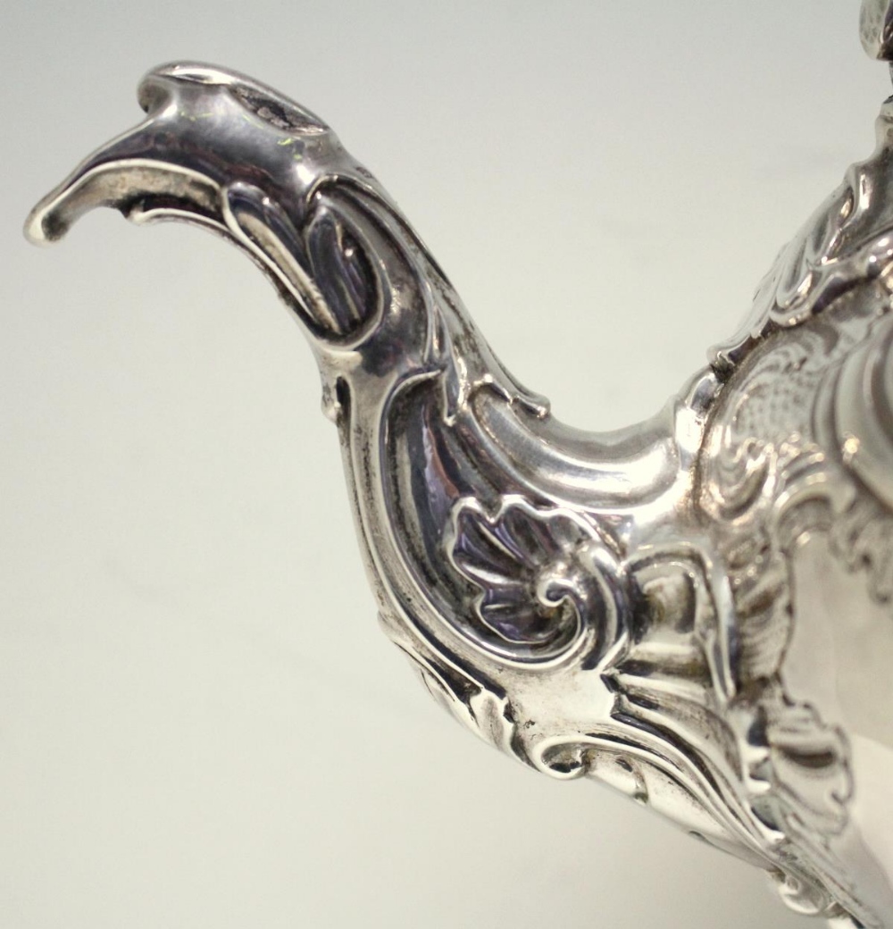 A silver tea kettle on stand, by George Methuen, London 1750, the upper compressed globular body - Image 5 of 8