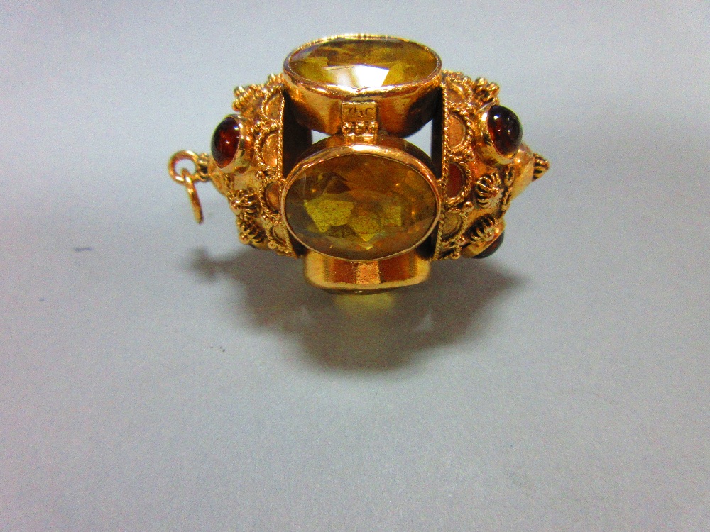 An ornate citrine set pendant, designed as five oval cut and collet set lemon citrines forming a - Image 4 of 6
