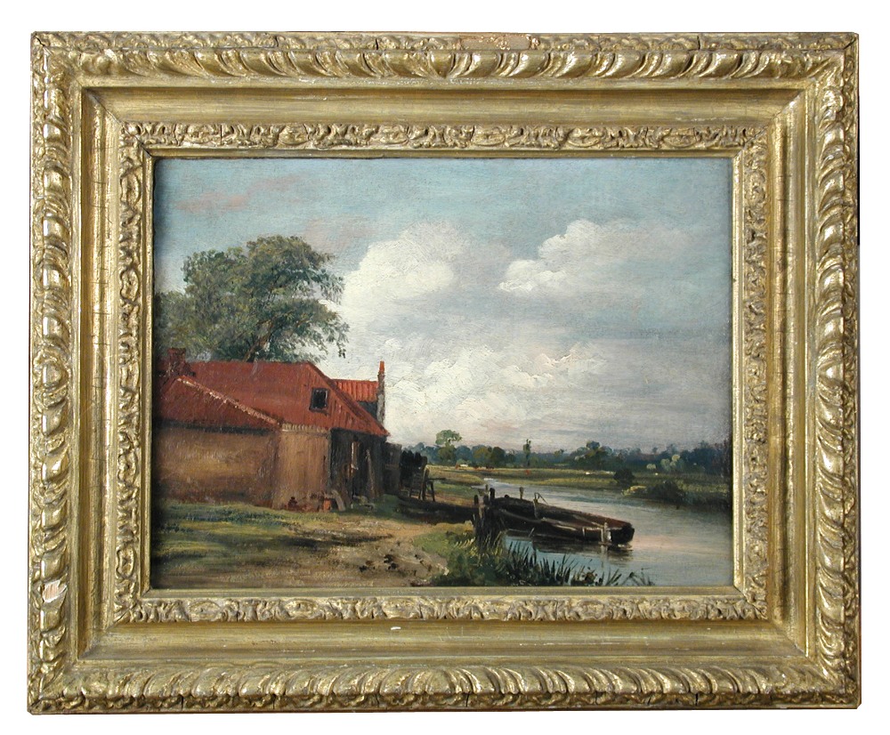 Circle of Thomas Churchyard (British, 1798-1865) Rowing boat on a Suffolk river oil on canvas 19 x