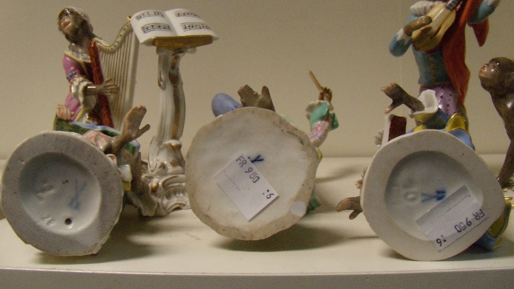 A Meissen fifteen piece monkey band, each of the figures singing or playing an instrument, a drummer - Image 2 of 2