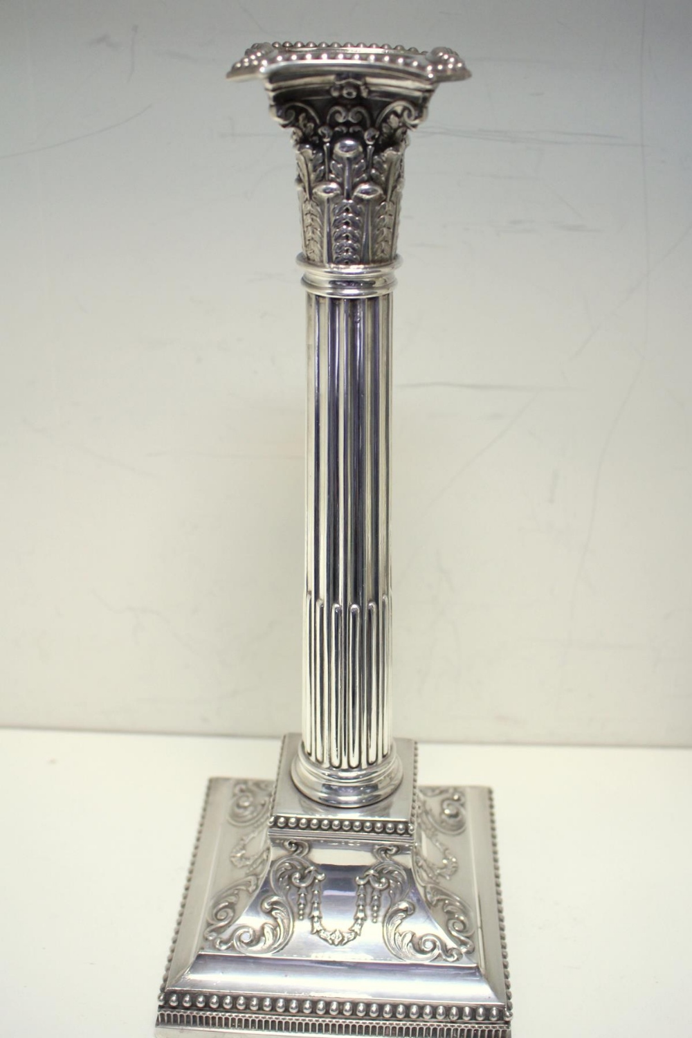 A Victorian silver column table lamp, by James Dixon & Sons, Sheffield 1890 raised from a square - Image 7 of 9